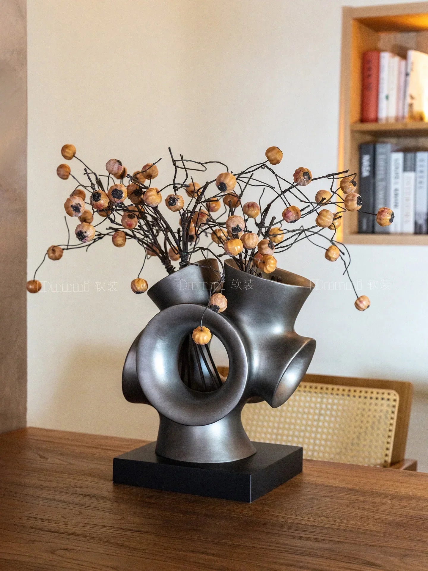 陶器　　インテリア Axyaa Retro Grey Ceramic Pipe Flower Arrangement Geometric Pot Ornamen