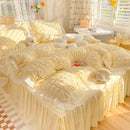 Axyaa Princess Seersucker Bedding Set - Queen Size Luxury Ruffle Lace Quilt Cover
