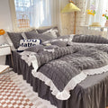 Axyaa Princess Seersucker Bedding Set - Queen Size Luxury Ruffle Lace Quilt Cover