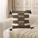 Axyaa Geometric Tufted Tassel Cushion Cover – Blue Brown Grey 18x18inch