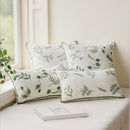 Axyaa Embroidered Leaves Cushion Cover - Green Linen, Chic Design - 45x45, 30x50