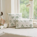 Axyaa Embroidered Leaves Cushion Cover - Green Linen, Chic Design - 45x45, 30x50