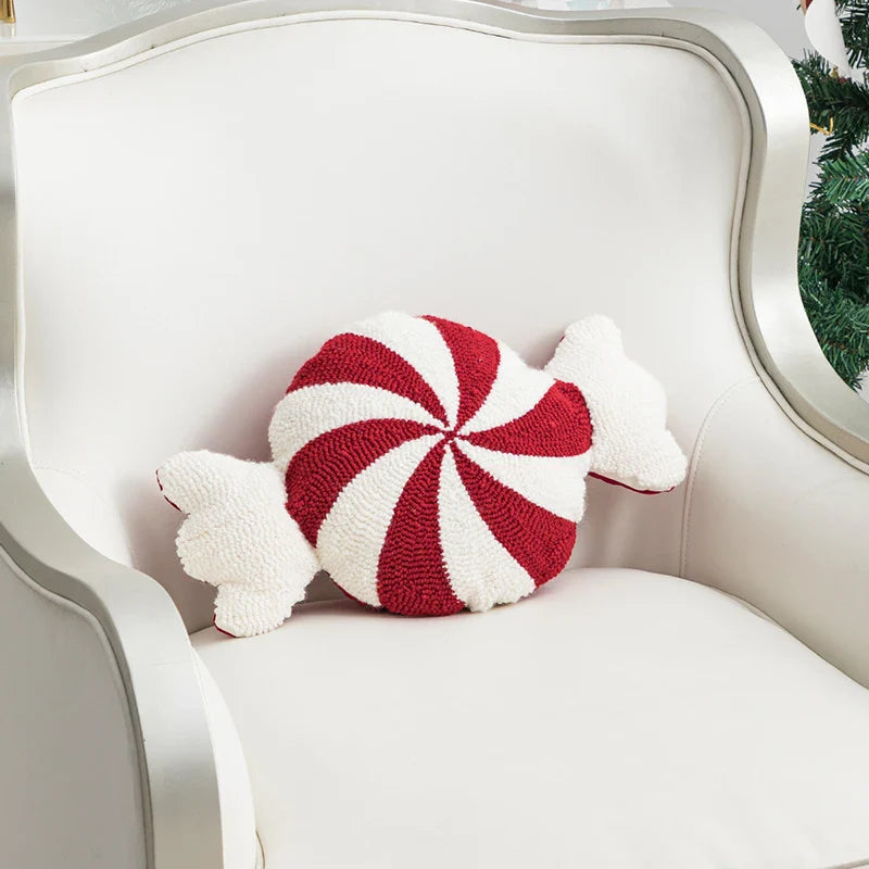 Axyaa Candy Cane Pinwheel Cushion - Green Red Gold - Kids Room Party Decor