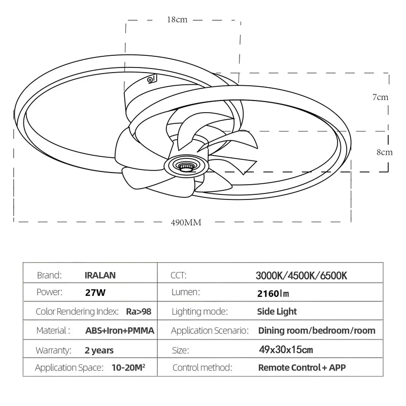 Axyaa Circle Ceiling Fan Light Remote Control LED Fixture
