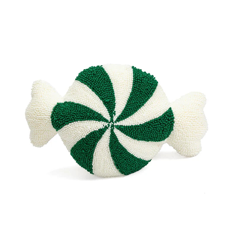Axyaa Candy Cane Pinwheel Cushion - Green Red Gold - Kids Room Party Decor