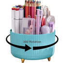 Axyaa Desktop Pen Holder: 5-Slot Rotating Brush Cup for Stationery & Makeup Storage