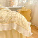 Axyaa Princess Seersucker Bedding Set - Queen Size Luxury Ruffle Lace Quilt Cover
