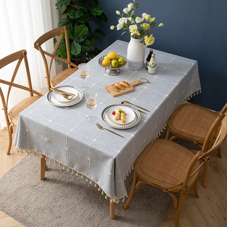 Axyaa Plaid Cotton Linen Tablecloth - Soft Waterproof Rectangle Home Decor