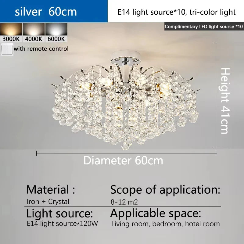 Axyaa Silver Crystal Chandelier Pendant Lamp for Luxurious Ambiance