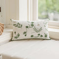 Axyaa Embroidered Leaves Cushion Cover - Green Linen, Chic Design - 45x45, 30x50