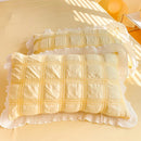 Axyaa Princess Seersucker Bedding Set - Queen Size Luxury Ruffle Lace Quilt Cover