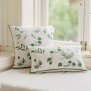 Axyaa Embroidered Leaves Cushion Cover - Green Linen, Chic Design - 45x45, 30x50