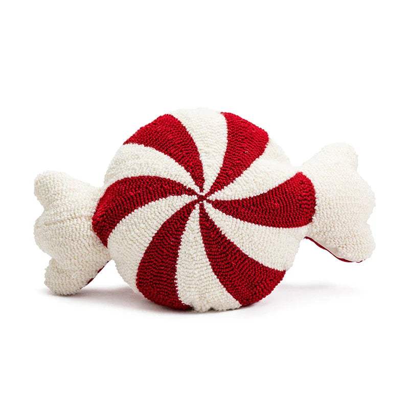Axyaa Candy Cane Pinwheel Cushion - Green Red Gold - Kids Room Party Decor