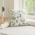 Axyaa Embroidered Leaves Cushion Cover - Green Linen, Chic Design - 45x45, 30x50