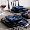 Axyaa Stern Blue Square Dinner Set - 16 Piece Ceramic Tableware Set