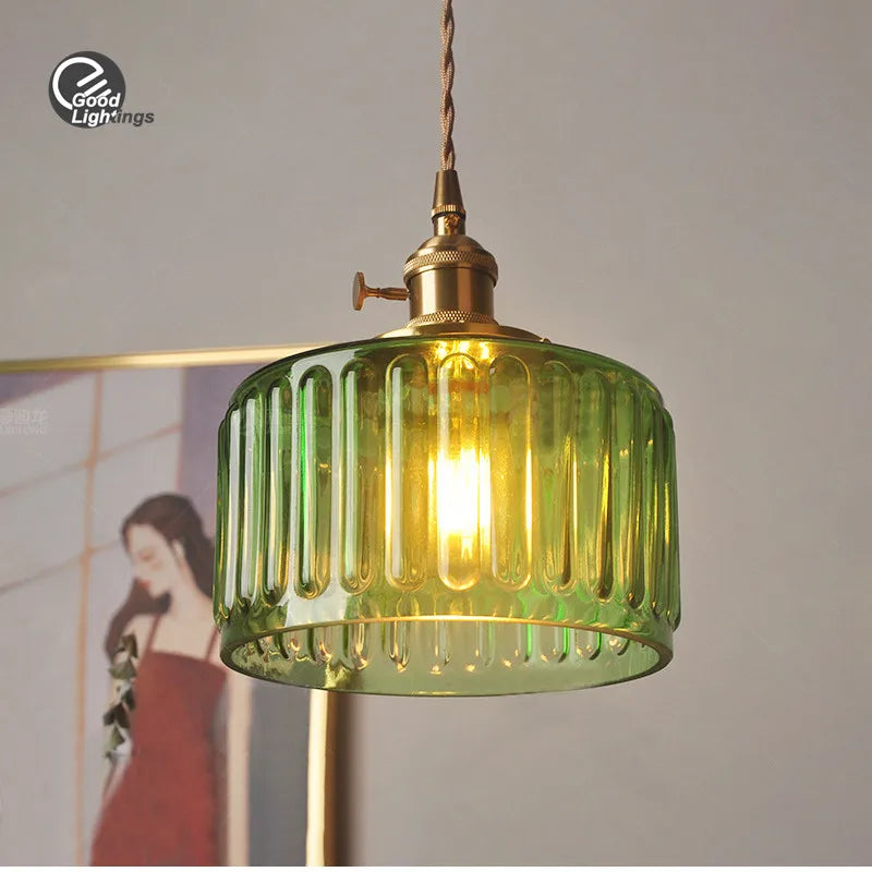 Axyaa Copper Glass Pendant LED Light Fixture Modern Nordic Japanese Design