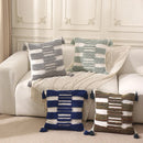 Axyaa Geometric Tufted Tassel Cushion Cover – Blue Brown Grey 18x18inch