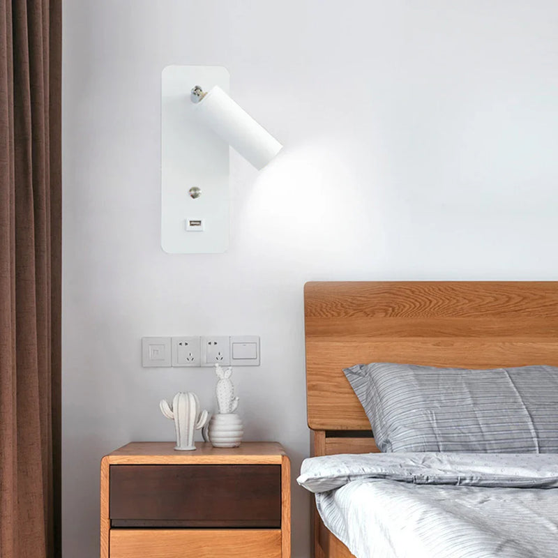 Axya LED Wall Light with Switch & USB - Modern Bedroom Sconce