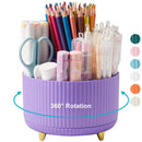 Axyaa Desktop Pen Holder: 5-Slot Rotating Brush Cup for Stationery & Makeup Storage