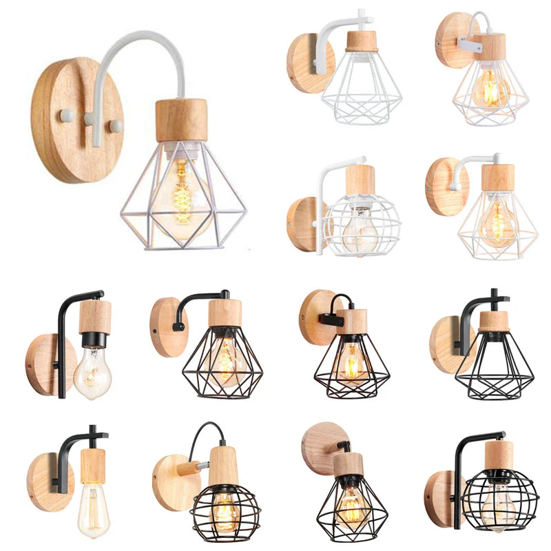 Axyaa Retro Industrial Iron Wood Wall Lamp Nordic Sconce Fixture Home Decor