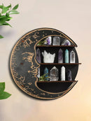 Axyaa Moon Face Wall Shelf: Boho Crystal Holder & Organizer