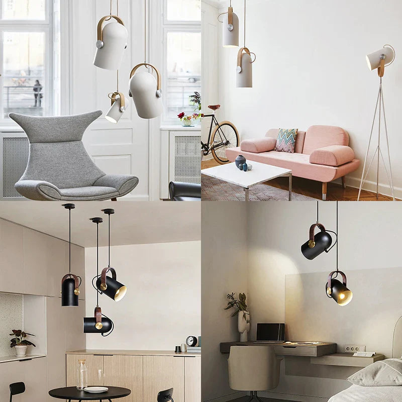Axyaa Modern Rotatable Pendant Lights Metal Wood Accent Spotlights for Home Indoor Lighting