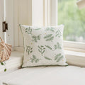 Axyaa Embroidered Leaves Cushion Cover - Green Linen, Chic Design - 45x45, 30x50