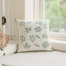 Axyaa Embroidered Leaves Cushion Cover - Green Linen, Chic Design - 45x45, 30x50