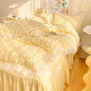 Axyaa Princess Seersucker Bedding Set - Queen Size Luxury Ruffle Lace Quilt Cover