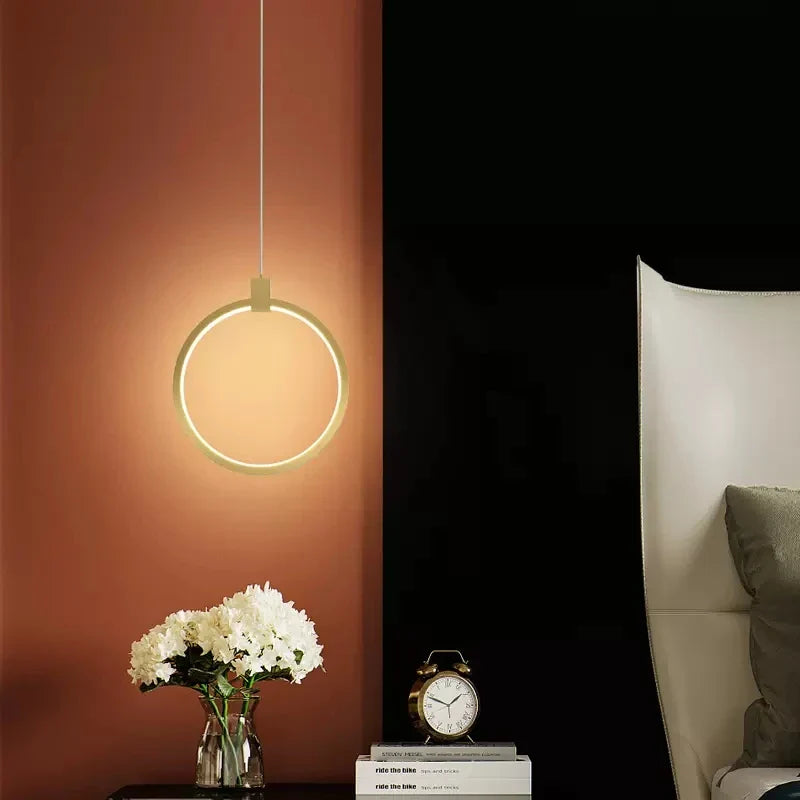 Axya Modern Minimalist LED Pendant Chandelier Black Gold Circular Hanging Lamp