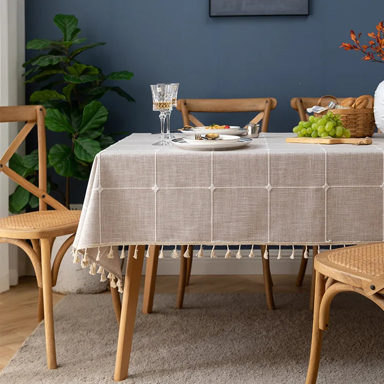 Axyaa Plaid Cotton Linen Tablecloth - Soft Waterproof Rectangle Home Decor