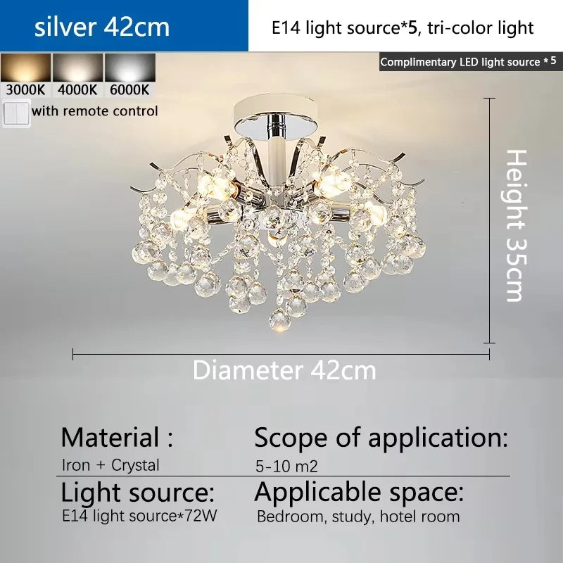 Axyaa Silver Crystal Chandelier Pendant Lamp for Luxurious Ambiance