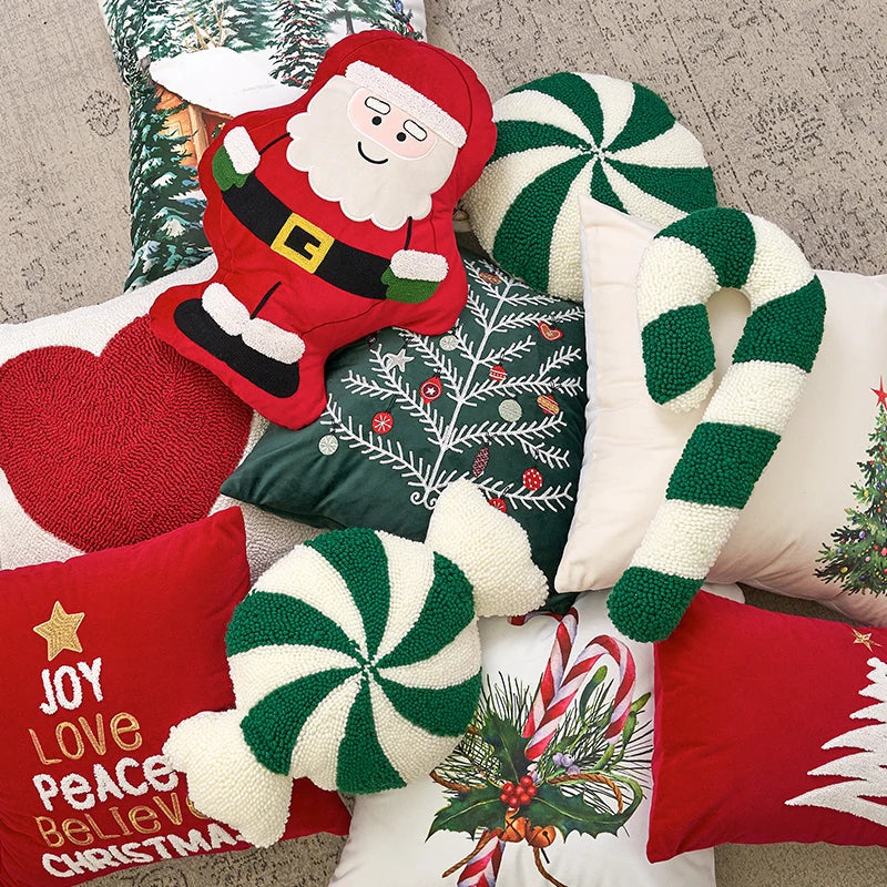 Axyaa Candy Cane Pinwheel Cushion - Green Red Gold - Kids Room Party Decor