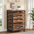Axyaa Industrial 5-Drawer File Cabinet with Wheels, Wood Office Storage Unit