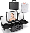 Axyaa LED Mirror Makeup Train Case with Organizer Bag and Jewelry Storage