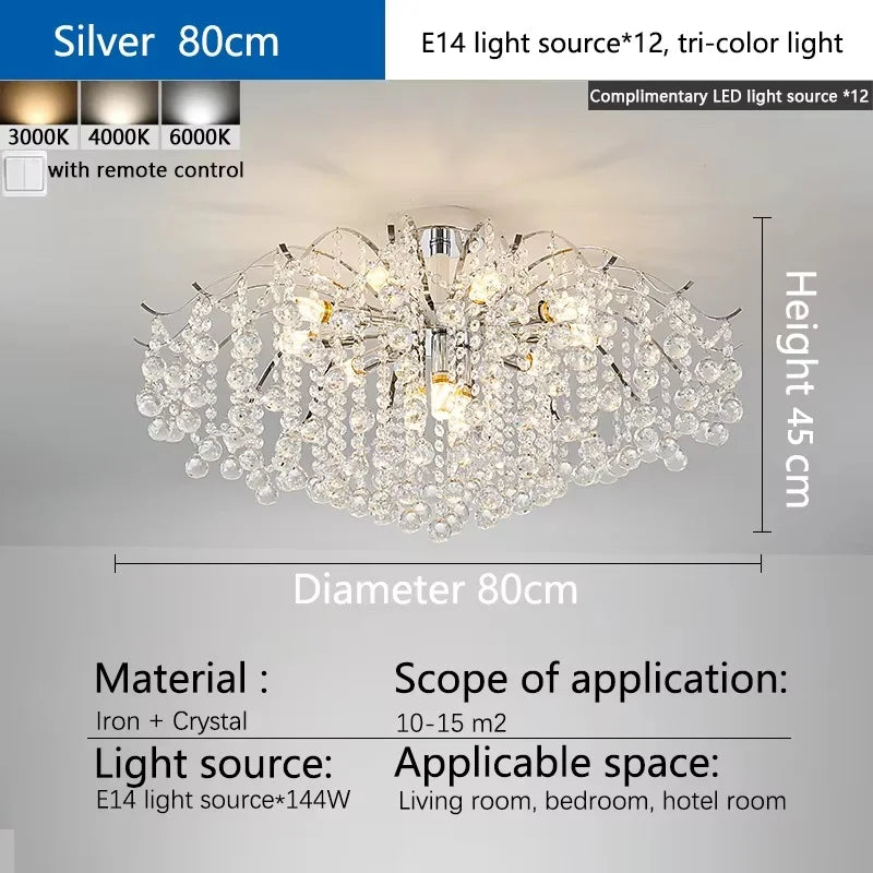 Axyaa Silver Crystal Chandelier Pendant Lamp for Luxurious Ambiance