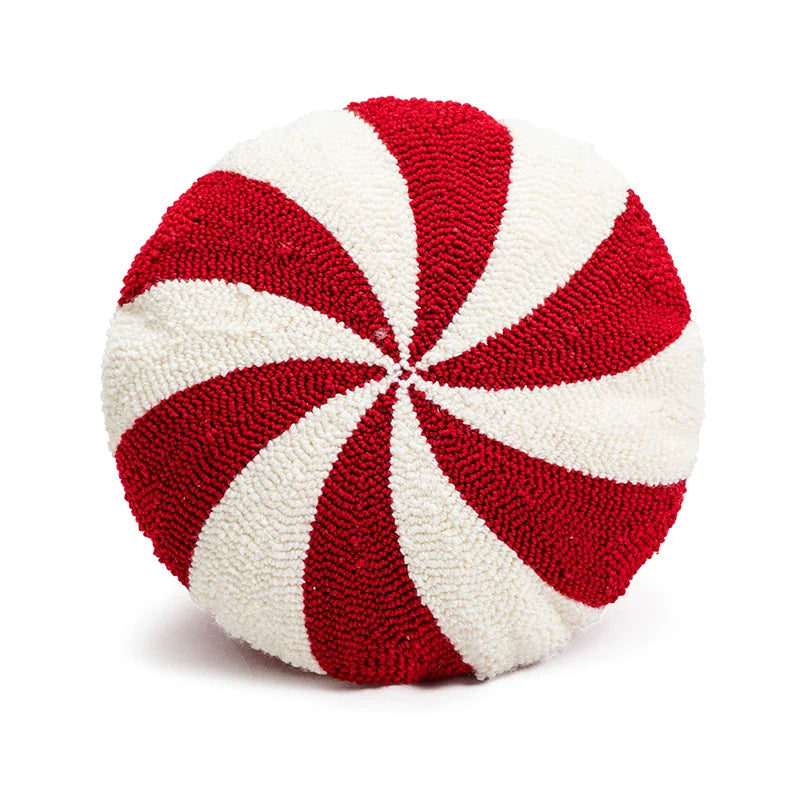 Axyaa Candy Cane Pinwheel Cushion - Green Red Gold - Kids Room Party Decor