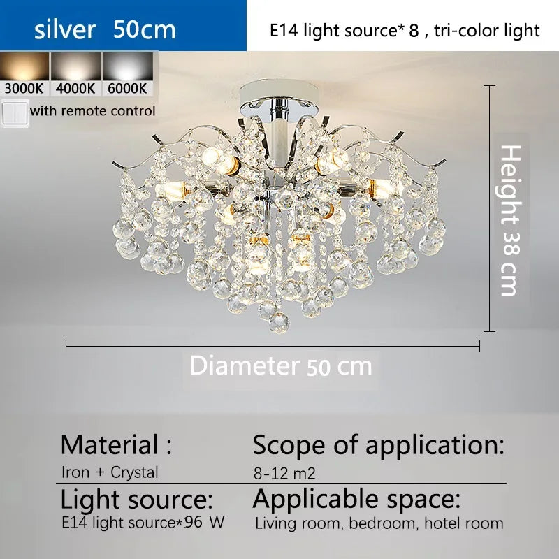 Axyaa Silver Crystal Chandelier Pendant Lamp for Luxurious Ambiance