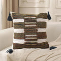 Axyaa Geometric Tufted Tassel Cushion Cover – Blue Brown Grey 18x18inch