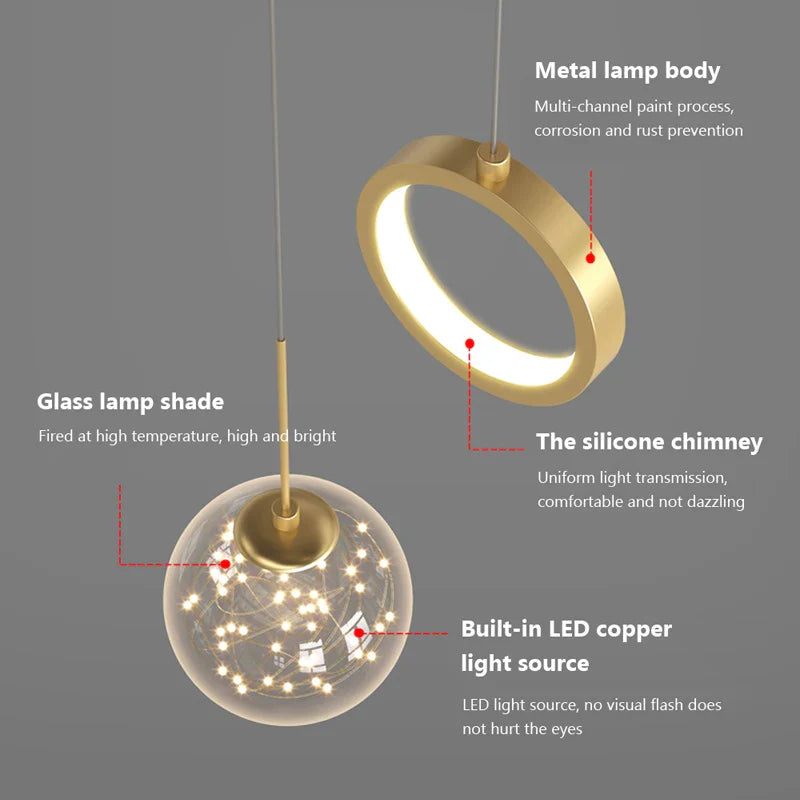 Axya Starry Sky LED Pendant Light: Modern Nordic Design for Living Room and Bedroom