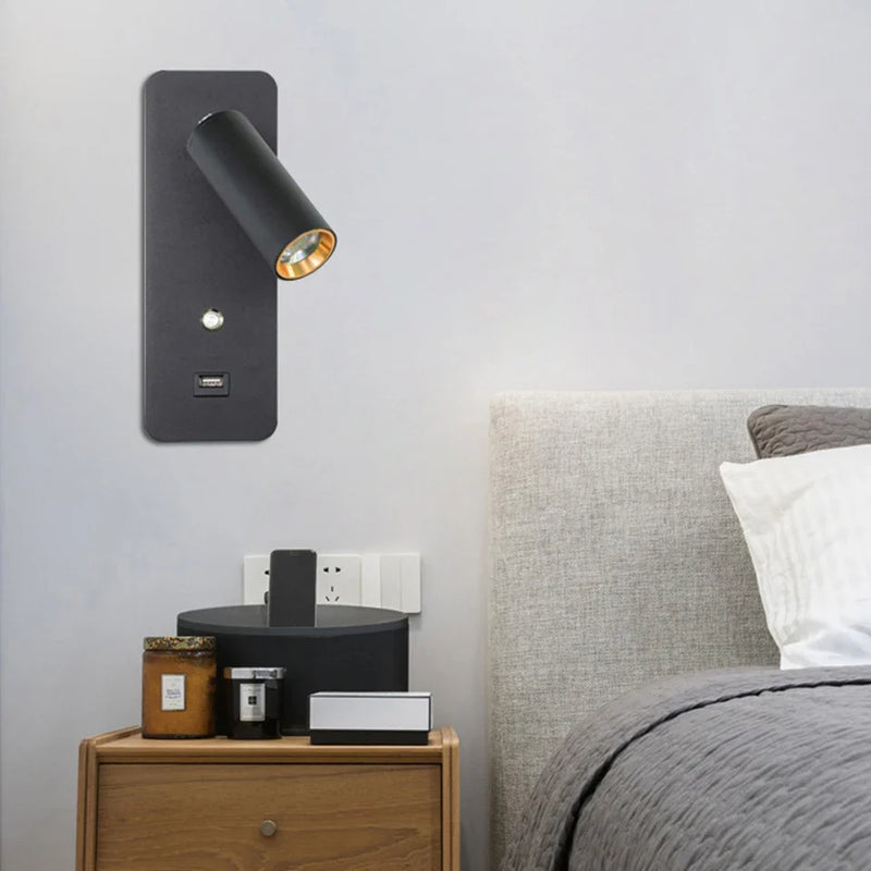 Axya LED Wall Light with Switch & USB - Modern Bedroom Sconce