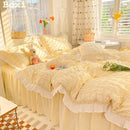 Axyaa Princess Seersucker Bedding Set - Queen Size Luxury Ruffle Lace Quilt Cover