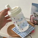 Axyaa Cute Star Plastic Water Bottle with Straw, 500ML