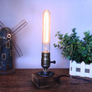 Axyaa Industrial LED Desk Lamp with Dimmer Switch, Edison Bulb, and Wood Base