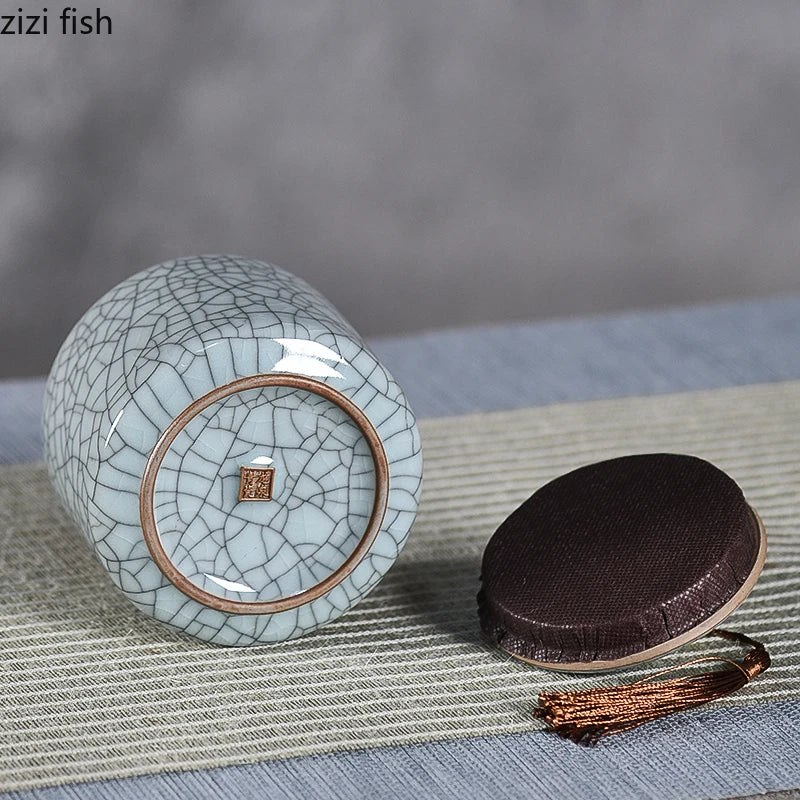 Axya Cracked Ceramic Tea Caddy with Lid, Sealed Candy Box, Desktop Decor