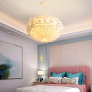 Axyaa Modern White Feather Pendant Chandelier for Bedroom & Dining Room