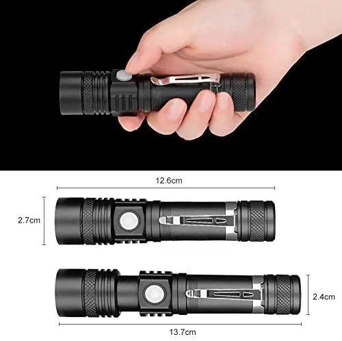 Axya USB Rechargeable LED Flashlight: Waterproof Zoom Torch for Outdoor & Bicycle