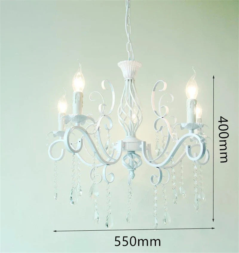 Axyaa White Crystal Chandelier Ceiling Lamp - Elegant Wrought Iron Fixture