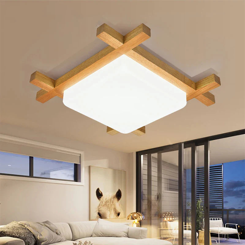 Axyaa Wood Flush Mount Ceiling Light for Living Room Bedroom
