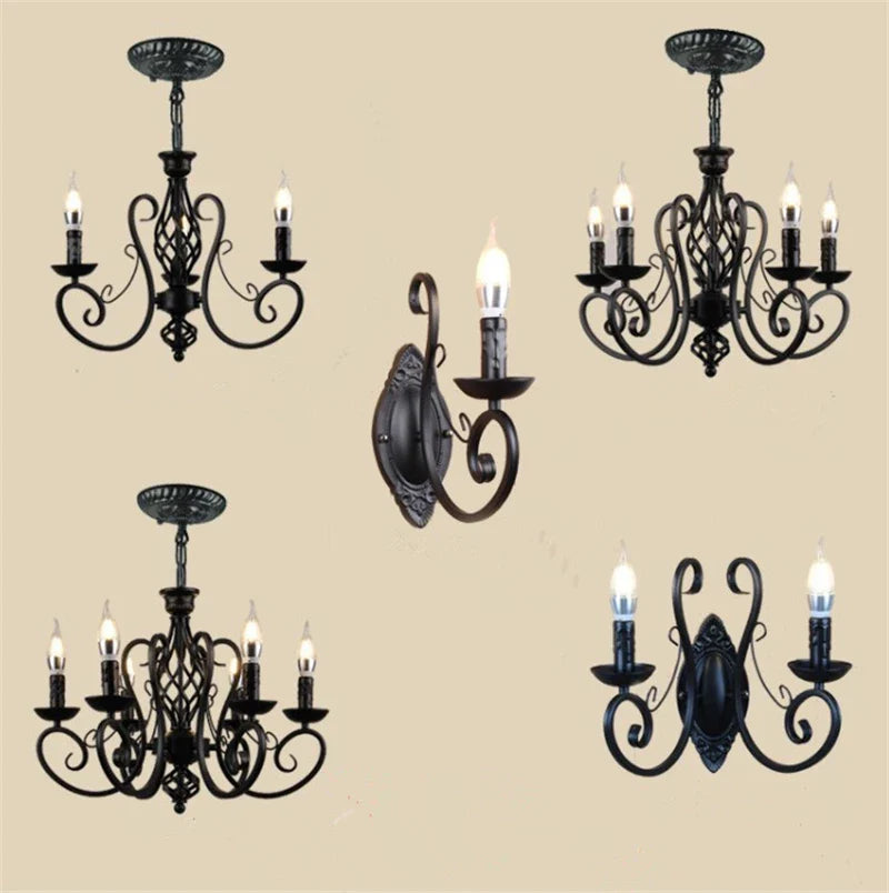 Axyaa Black Wrought Iron Loft Chandelier for Living Room & Bar, E14 Luminaria